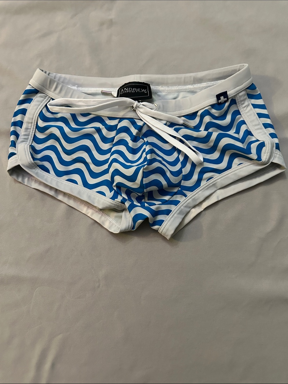 Andrew Christian Blue & White Wave Athletic Shorts